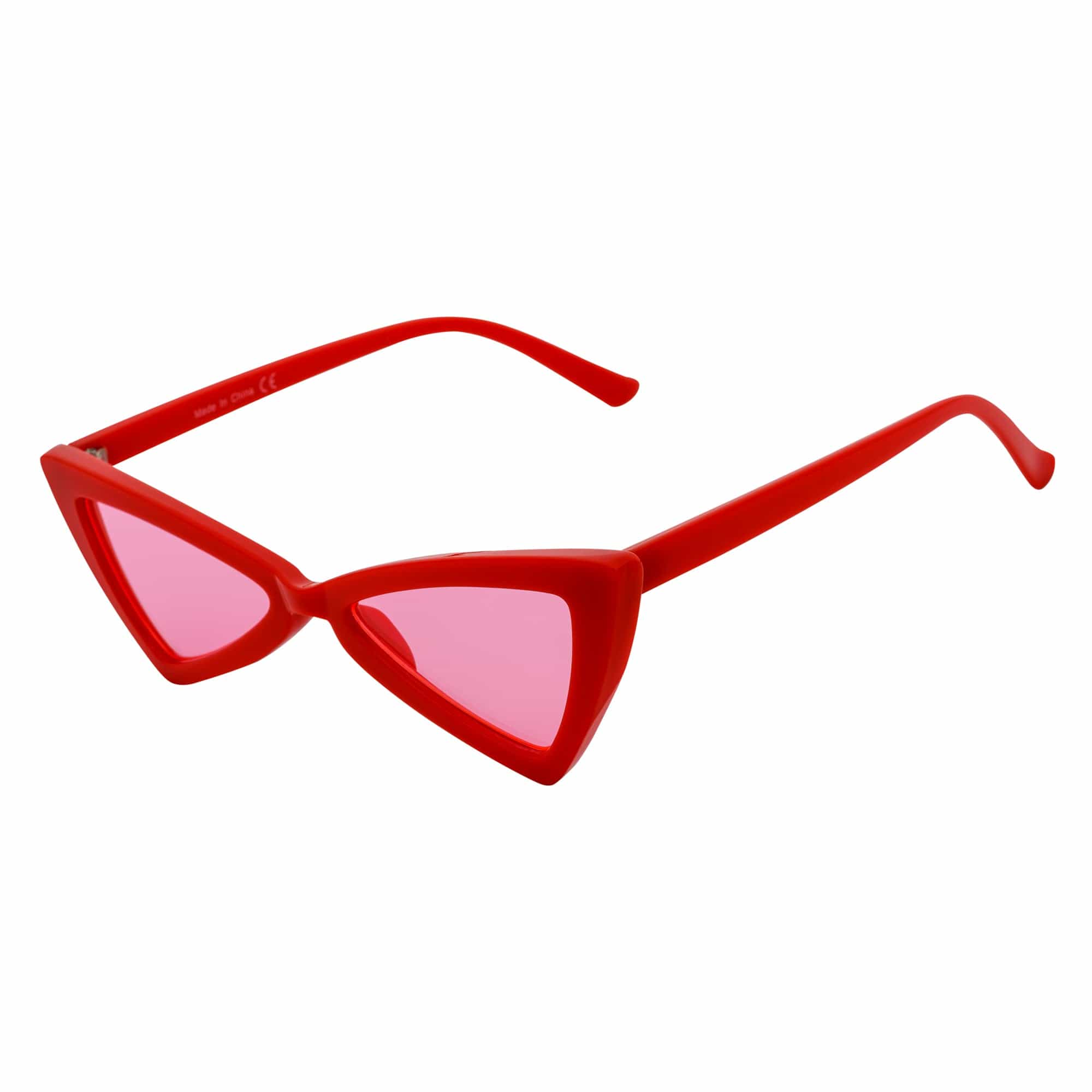 BOWTIE - Triangle Pointed 90s Fashion Small Cat Eye Sunglasses Red Pink Lens