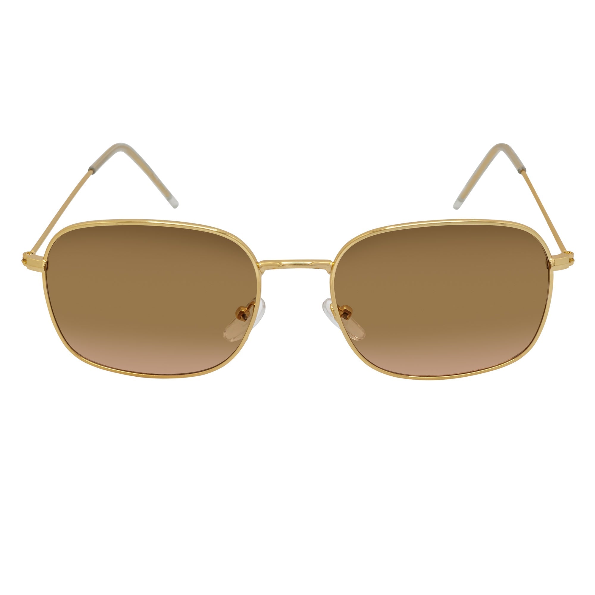 BRANDIN - Classic Square Thin Metal Sunglasses Gold Amber Fade Lens