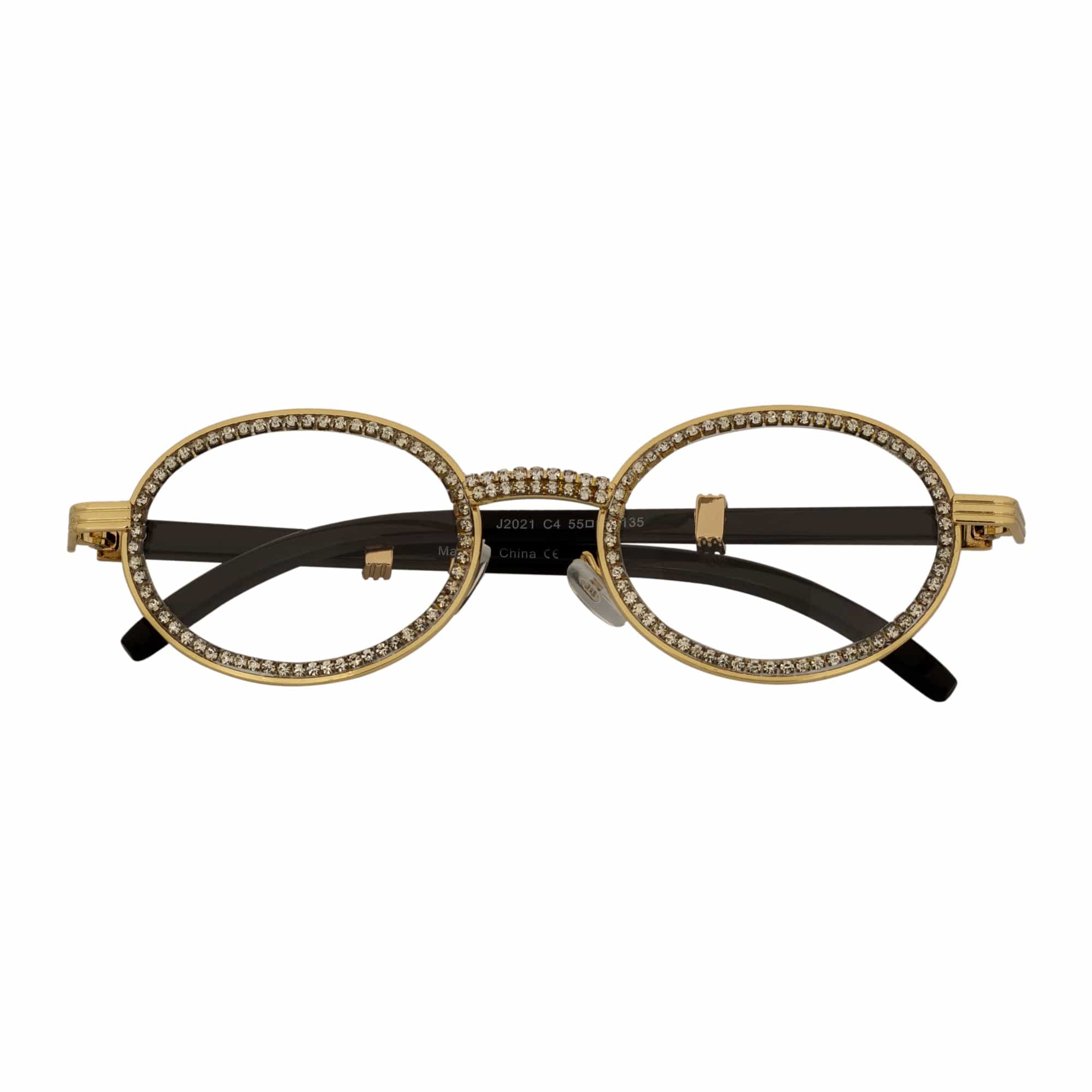 BLING ONE - Rhinestone Retro 90s Metal Round Oval Glasses Gold Clear Lens