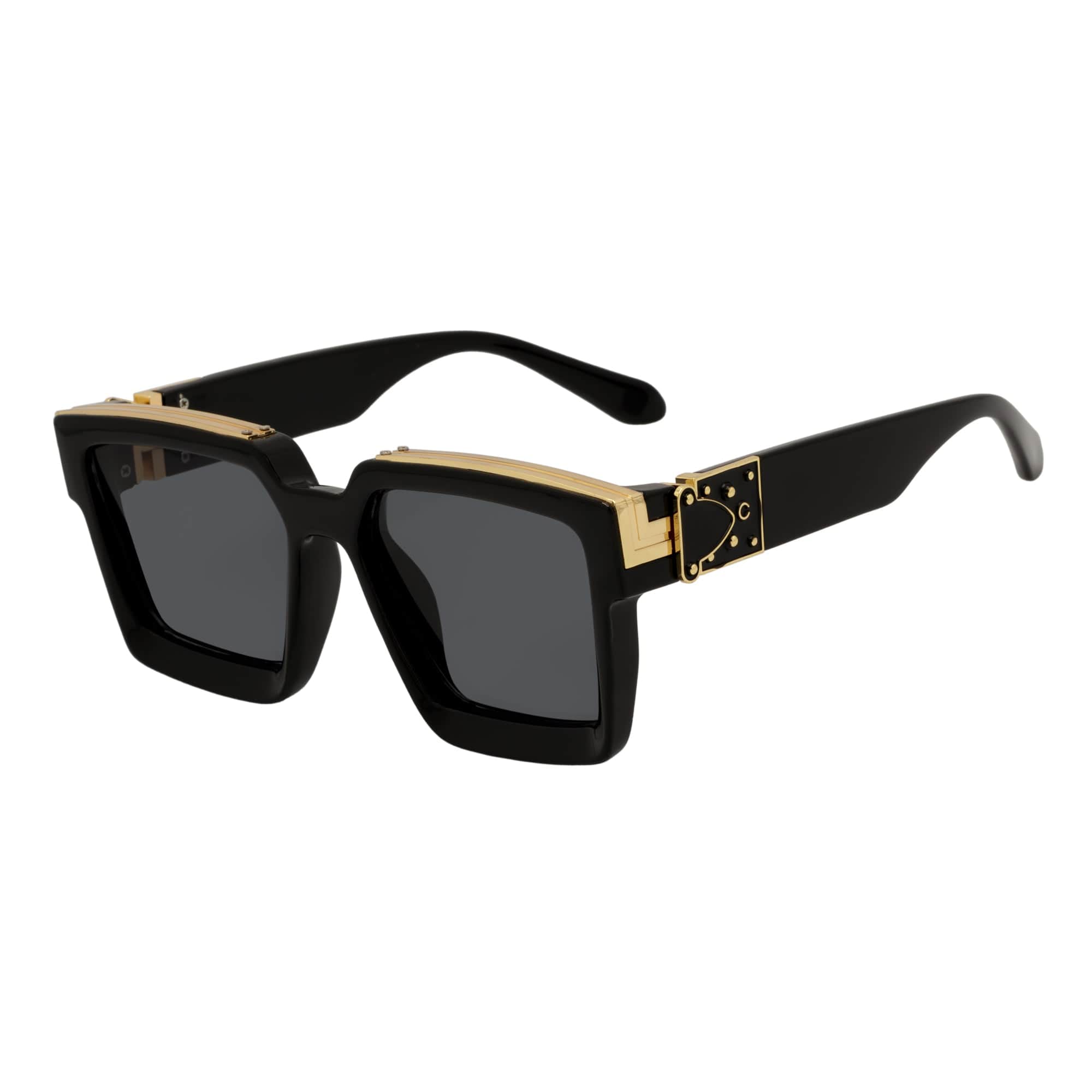 BILLIONAIRE - Large Square High Fashion Square Sunglasses Gloss Black-Gold Smoke Tint