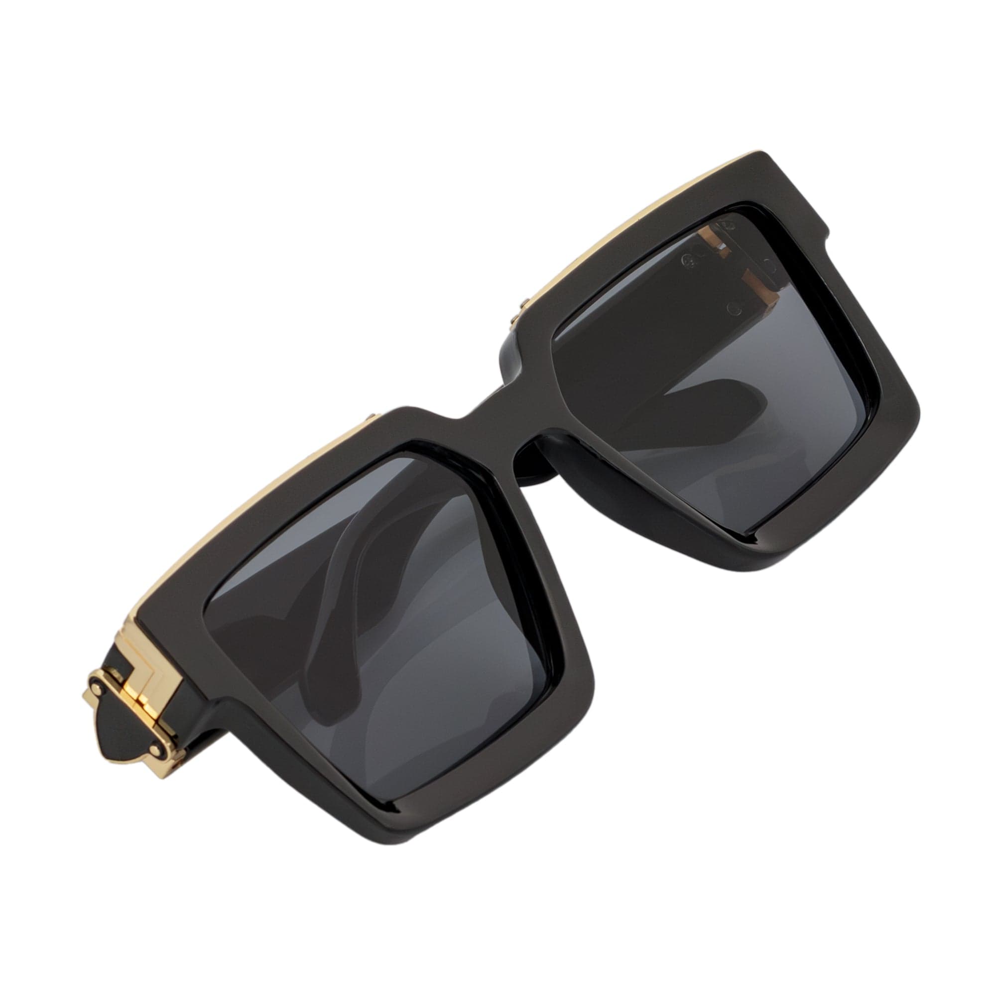 BILLIONAIRE - Large Square High Fashion Square Sunglasses Gloss Black-Gold Smoke Tint