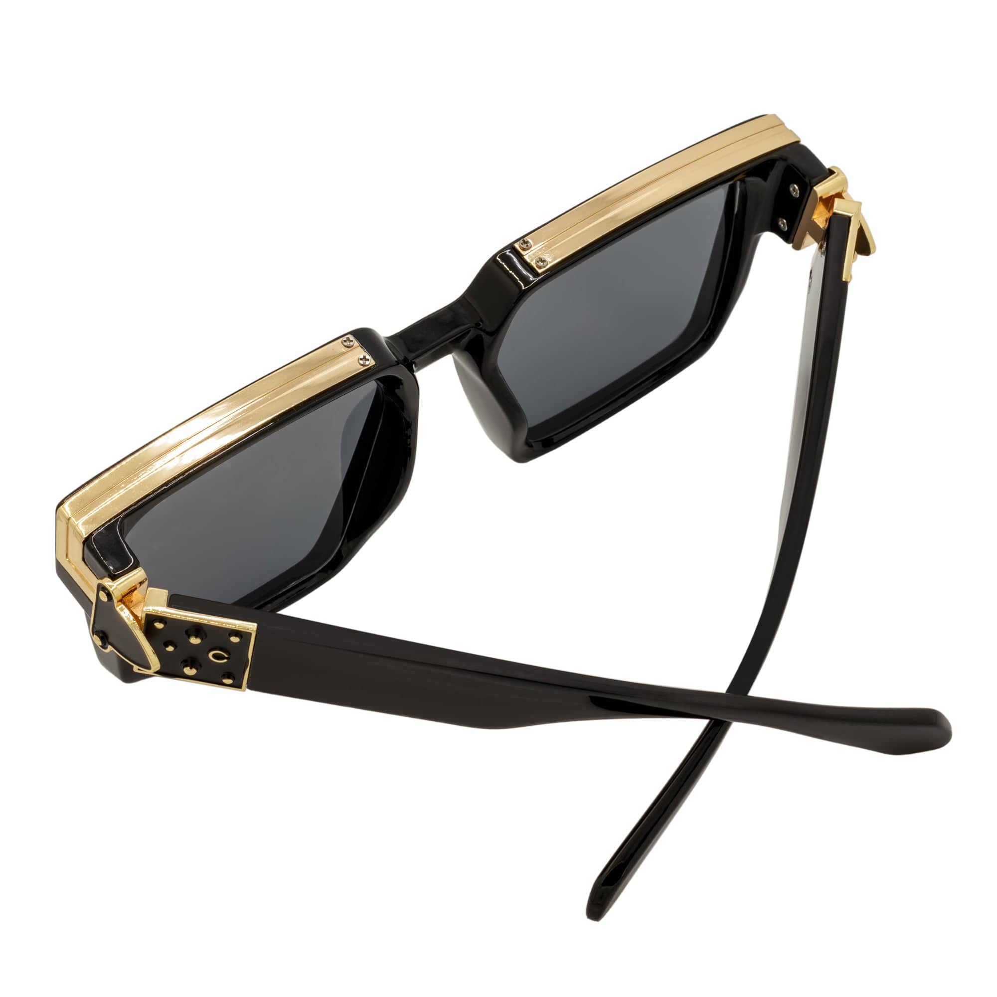 BILLIONAIRE - Large Square High Fashion Square Sunglasses Gloss Black-Gold Smoke Tint