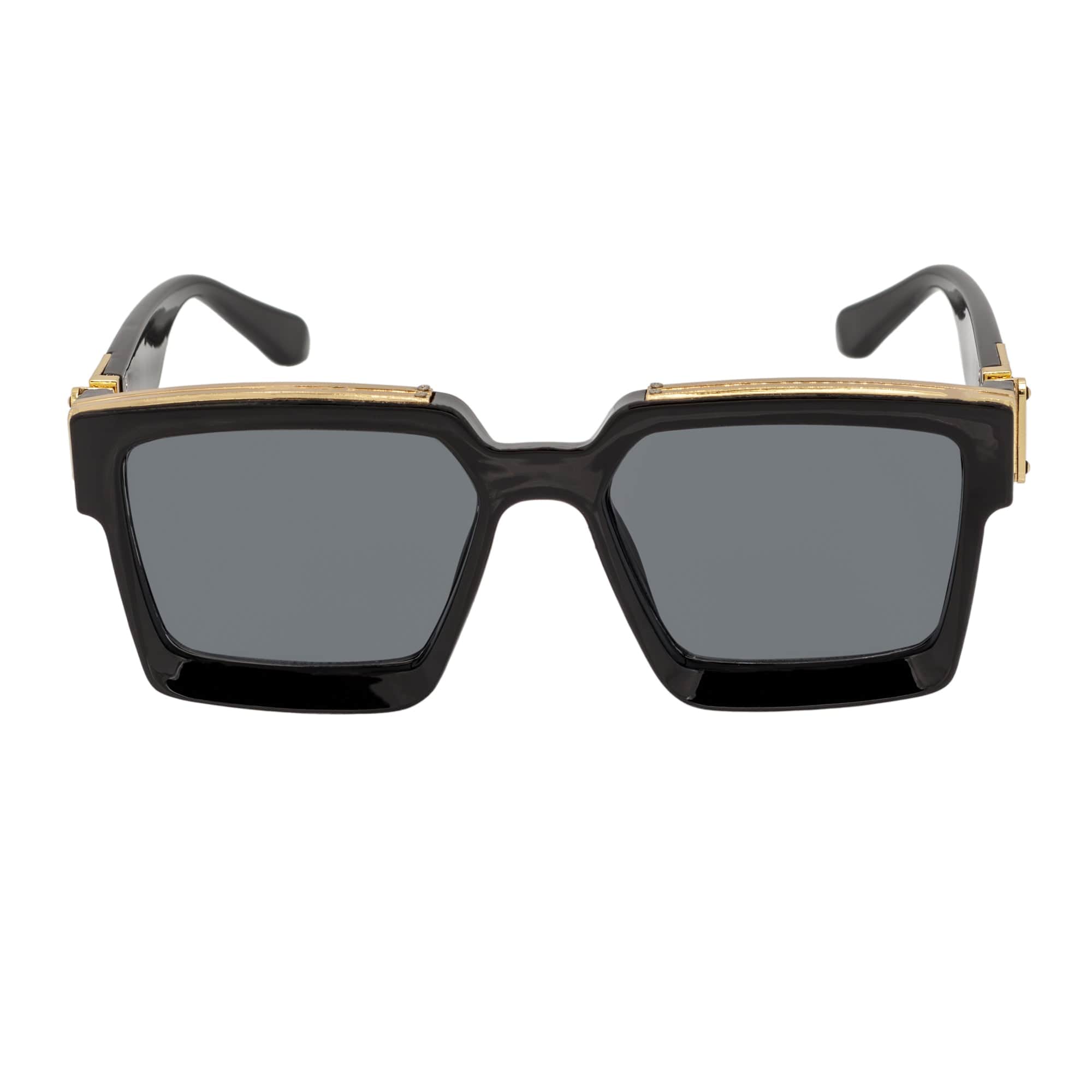BILLIONAIRE - Large Square High Fashion Square Sunglasses Gloss Black-Gold Smoke Tint