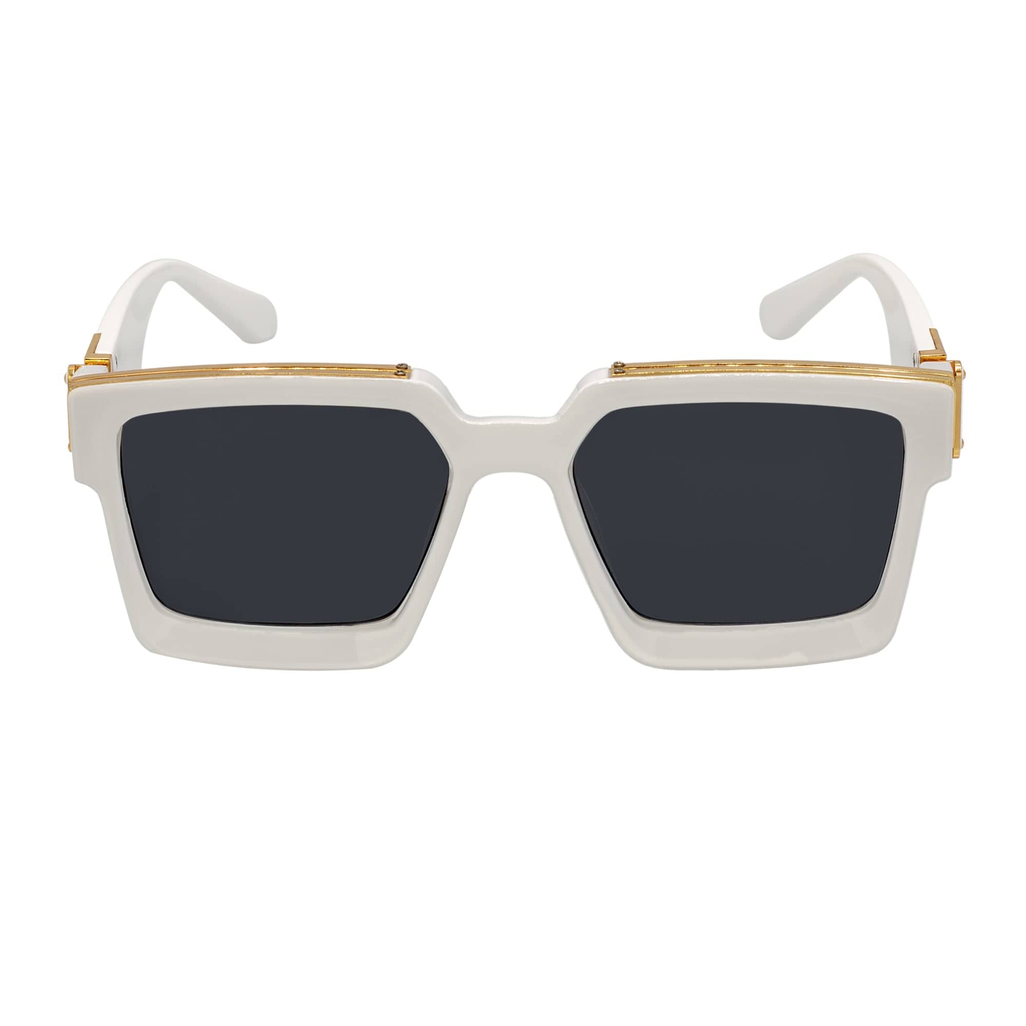 BILLIONAIRE - Large Square High Fashion Square Sunglasses White-Gold Smoke