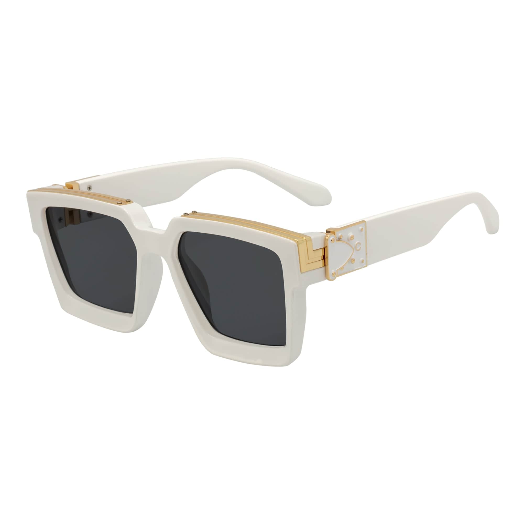 BILLIONAIRE - Large Square High Fashion Square Sunglasses White-Gold Smoke