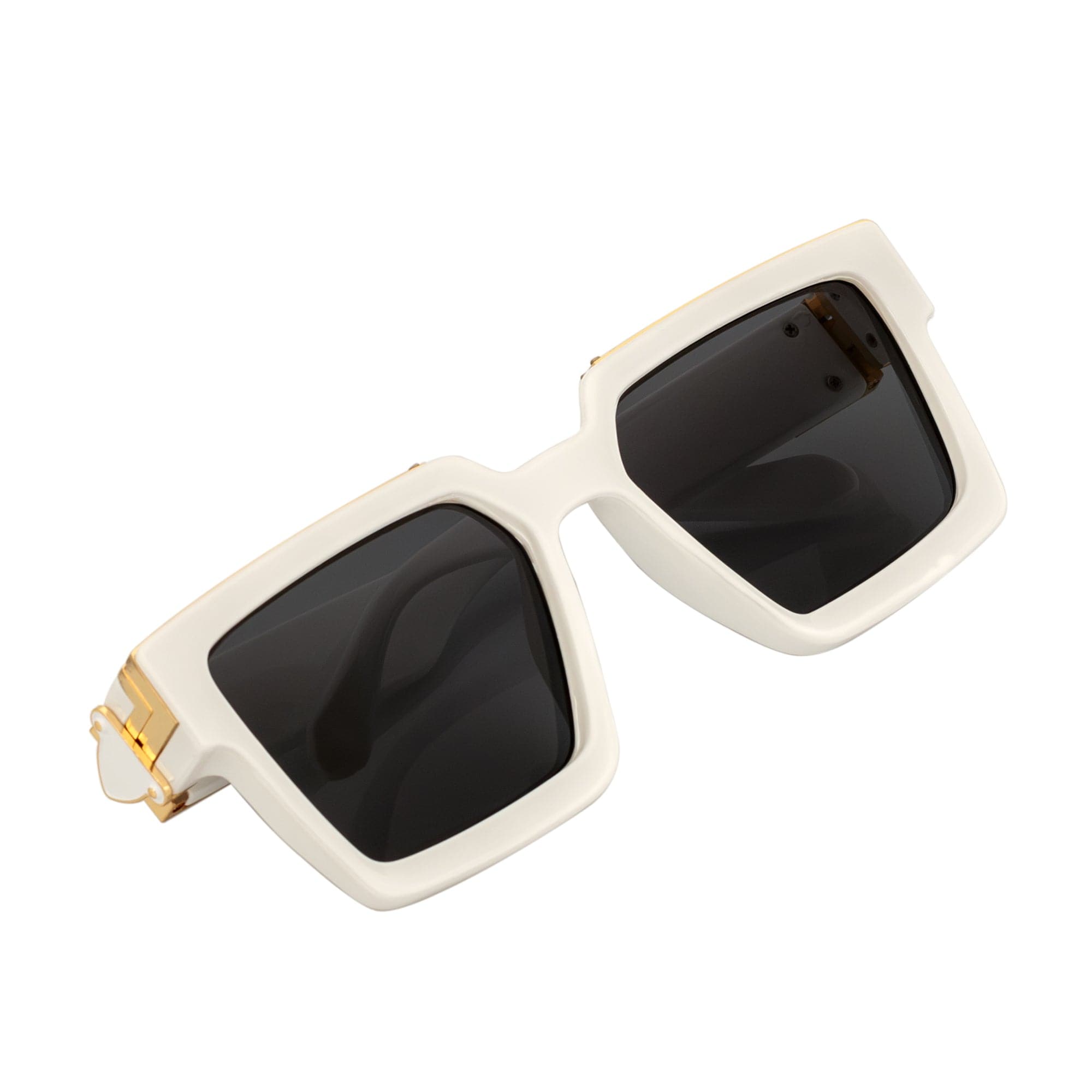 BILLIONAIRE - Large Square High Fashion Square Sunglasses White-Gold Smoke